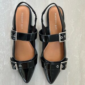 Madden Girl Black Patent Flats with Buckle Detail